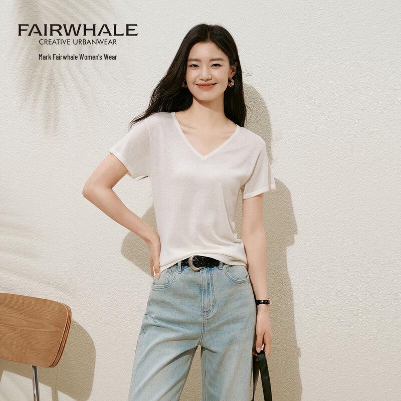 Mark Fairwhale Women's Mercerized Wool V-Neck Short Sleeve Knit Top