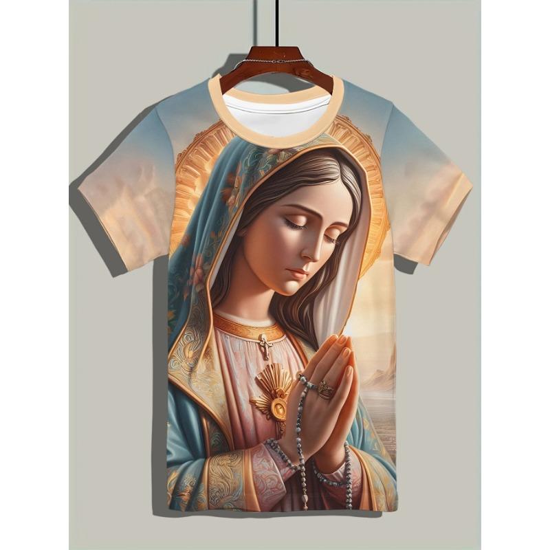 Religious Belief Virgin Mary 3D Printed Our Lady of Guadalupe Pattern T-shirts Casual Fashion Cool Short Sleeve Tops