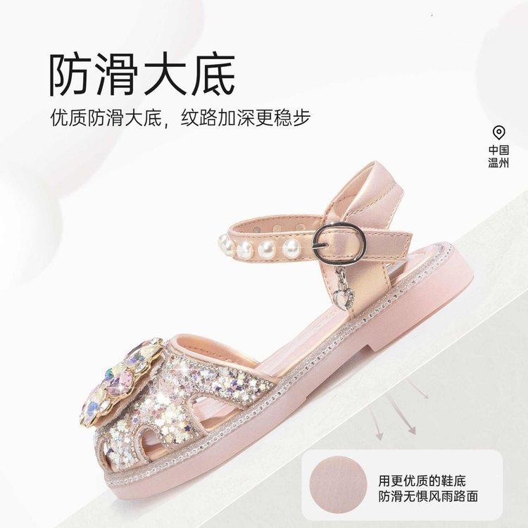New Spring/Summer Girls' Sandals: Popular Rhinestone Closed-Toe Soft Sole Crystal Shoes for Children and Girls, Summer Princess Shoes