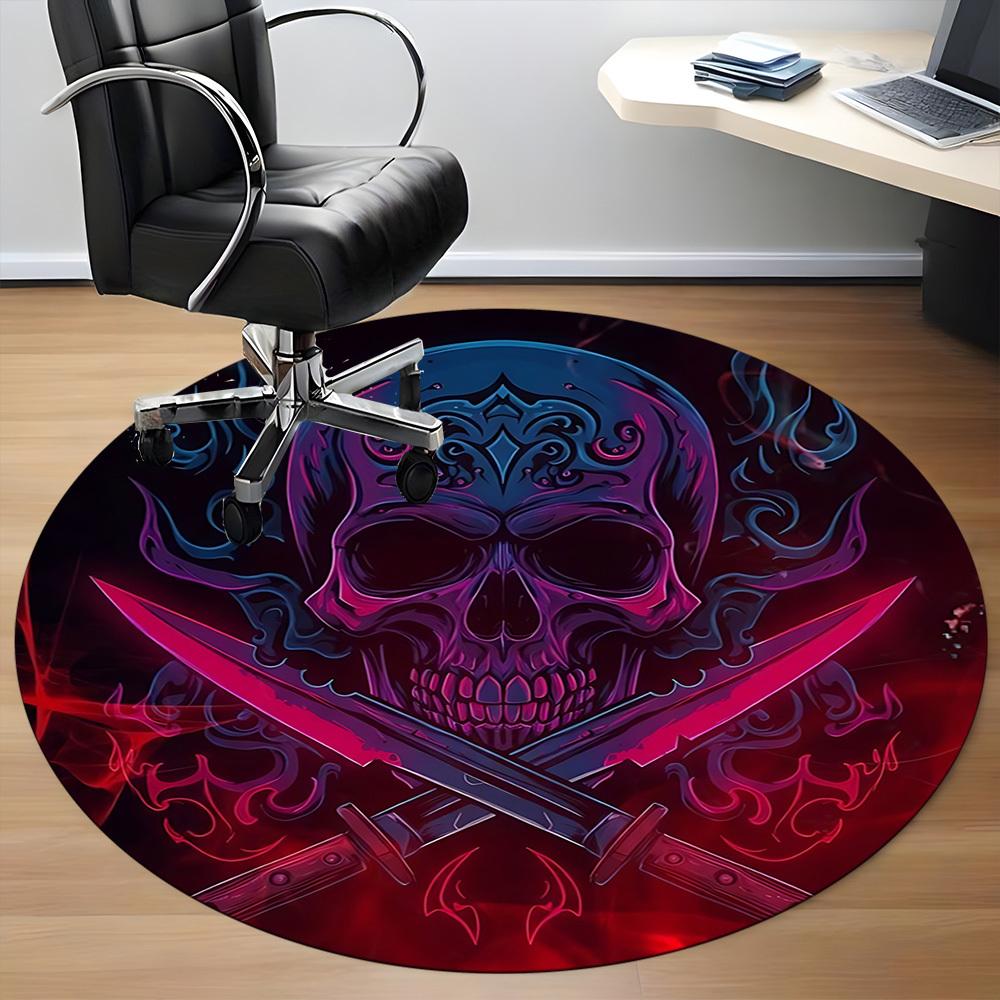 1pc Skull Swords Office Round Area Rug, Under Office Chairs Bedroom Living Room Home Decor, Room Deco, Available In Various Sizes