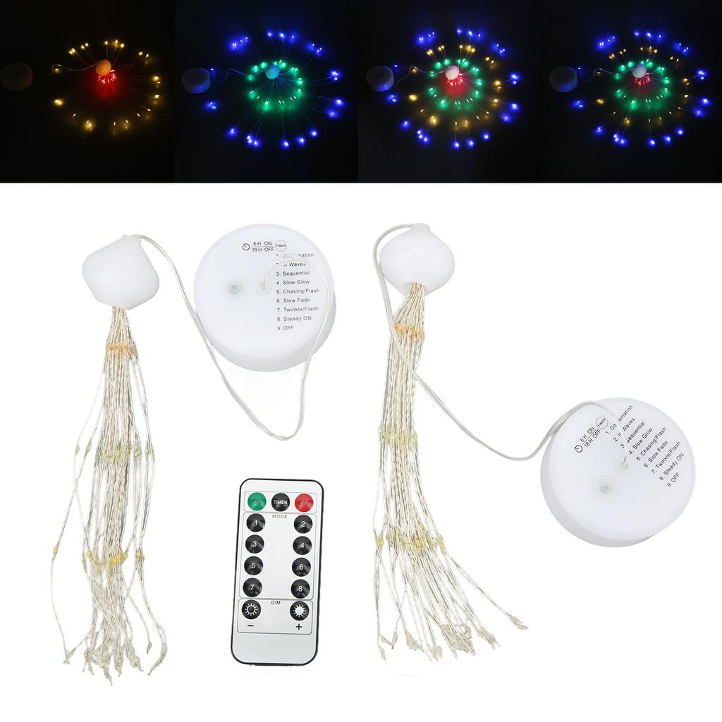 2Pcs LED Decorative Lights 8 Modes DIY Hanging Solar Decorative Lights with Remote Control for Outdoor Courtyard