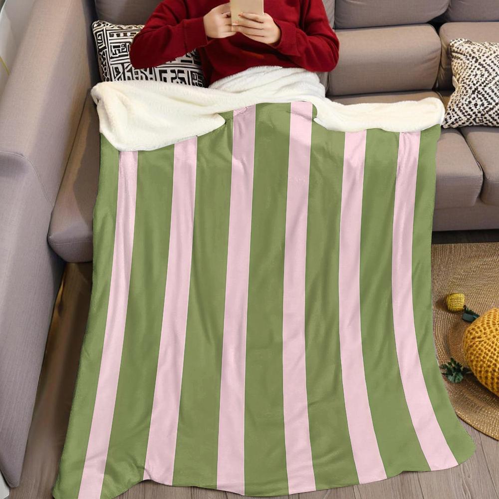 Pink & Green Stripe Flannel Blanket Warm Soft Halloween Christmas Couch Warm Cozy Decorative Decor Gift For All Season