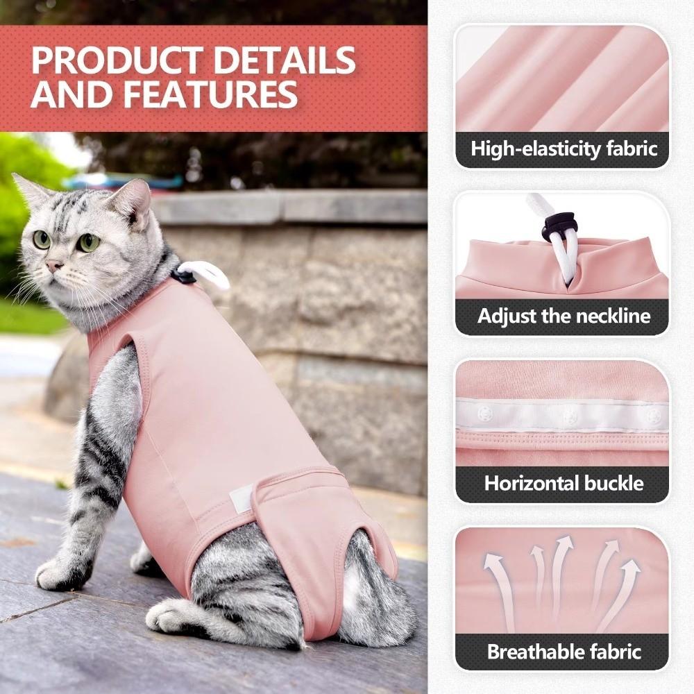 Elastyczny kombinezon pooperacyjny dla kota, zmywalny, regulowany, zapobiegający lizaniu, ochronny, miękki, oddychający, uspokajający strój dla zwierząt po kastracji