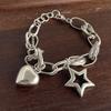 100% Solid 925 Sterling Silver Retro Bracelet for Women Men Vintage Handmade Heart Star Tassel Patern Bracelet Birthday Gift