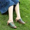 Handgemachte bemalte Hausschuhe im ethnischen Stil aus echtem Leder Patchwork Spitze Damen Sandalen mit rundem Absatz