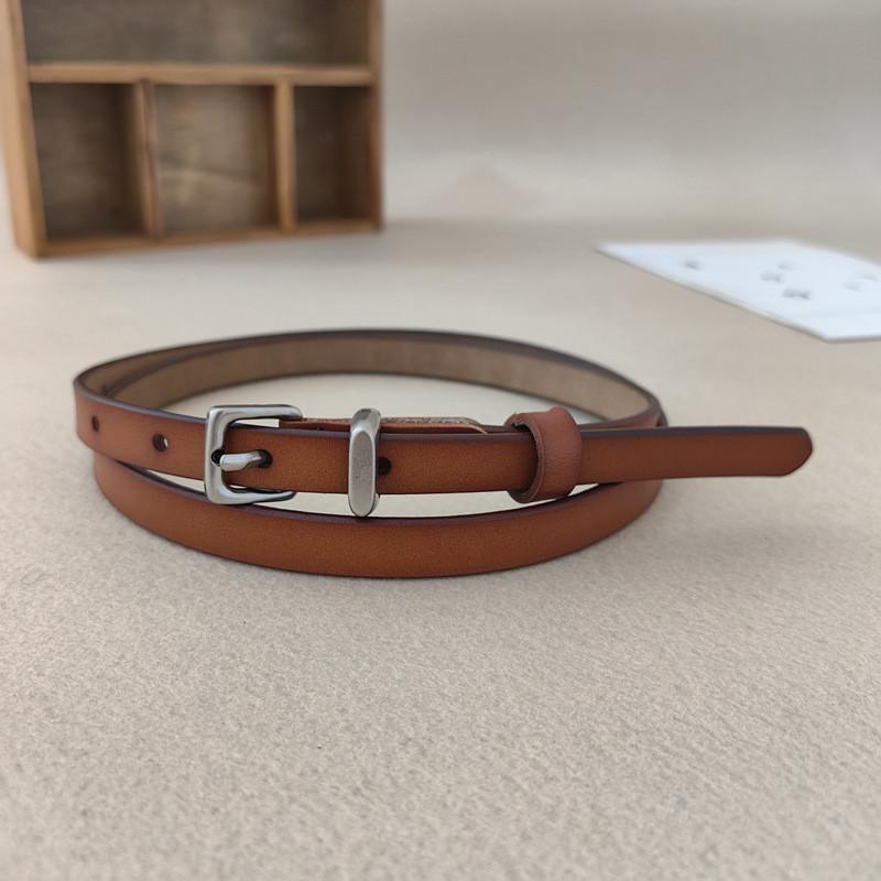 Genuine Leather Slim Belt Women With Alloy Pin Closure For Fashionable Daily Use