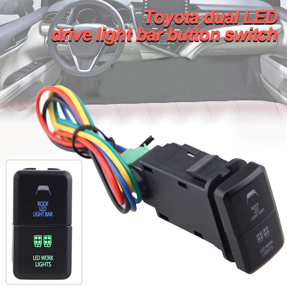 1PC 12V Car Dual Toggle Switch LED Light Bar Blue/Green On-Off Push Switch Button With Cable For OBD2 Car Accessories