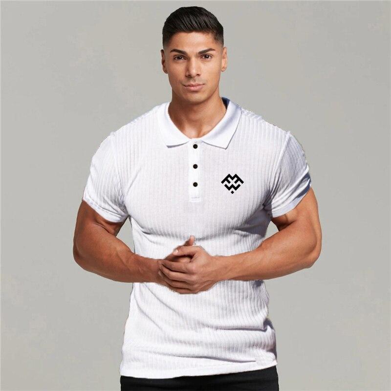 Muscleguys Men's Gym Clothes Summer Bodybuilding Comfortable Lapel Short-sleeve Youthful Printed Knitted Shirt Fashion Casual Streetwear