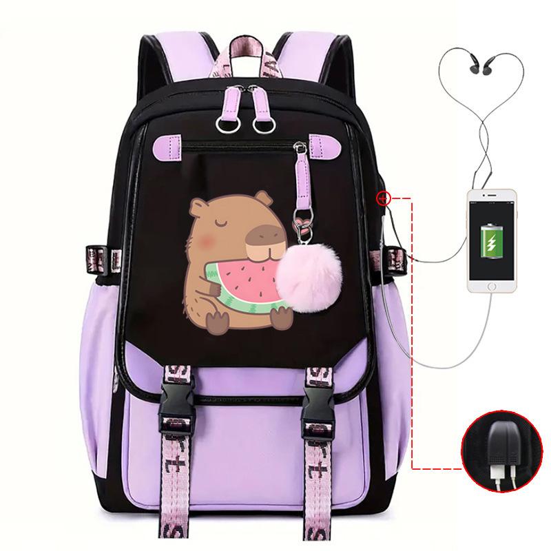 Kapibara Cute Printed USB Port Multi-function Leisure Travel Backpack