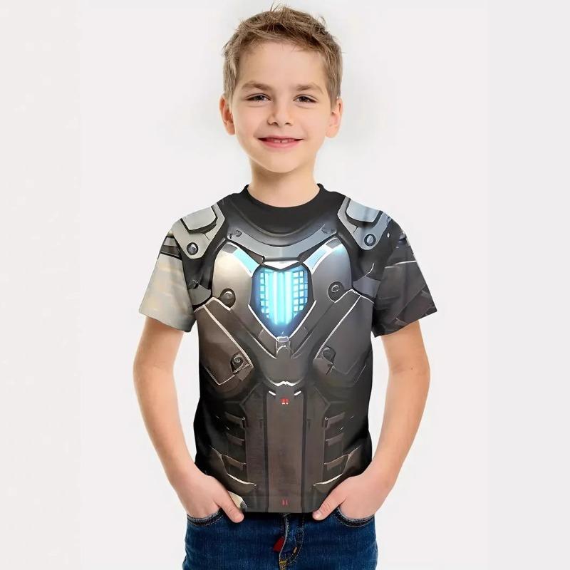 Personalisiertes Splicing 3D-gedrucktes Kinder-Sommer-Kurzarm-Rundhals-Jungen-Top-T-Shirt