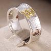 Vintage Hand Carved Women's Ring Creativity Two Color Metal Geometry Daily Wear Party Jewelry Anniversary Gift