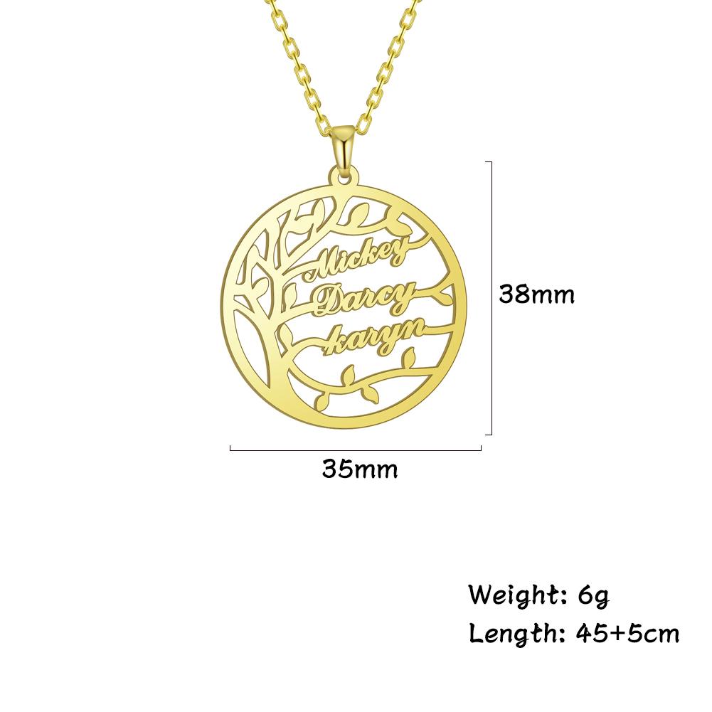 Personalized Name Necklace Custom Family Tree Necklace for Women Men Stainless Steel Pendant Choker Tree of Life Jewelry Gifts 45 cm&3 names