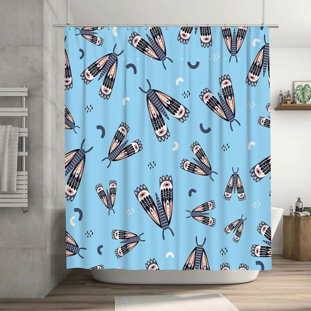 Blue Bath Mat Decorative Pattern Shower Curtain