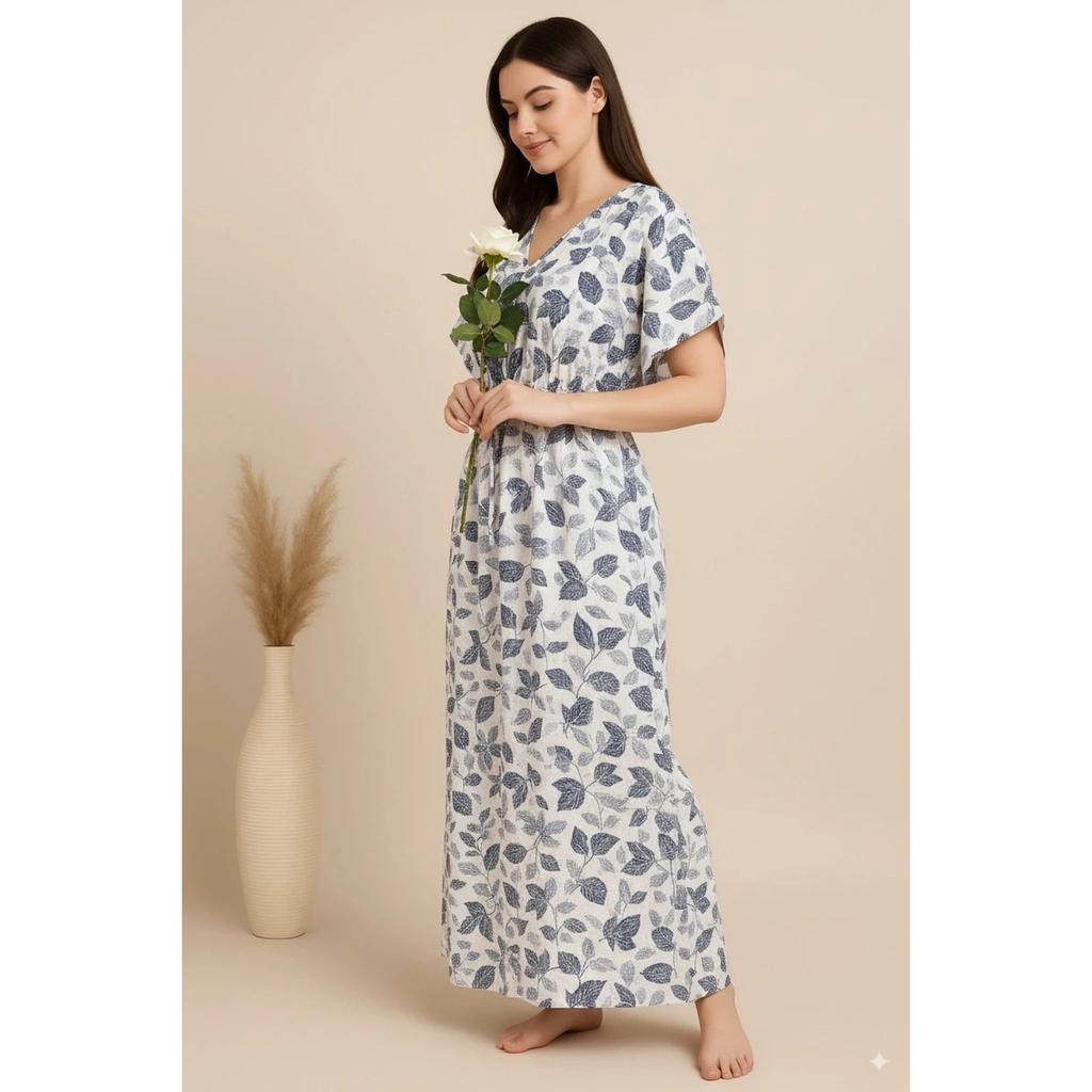 Women Designer Kaftan Night Gown Set Indian Beautiful Sleepwear Nighty Dress