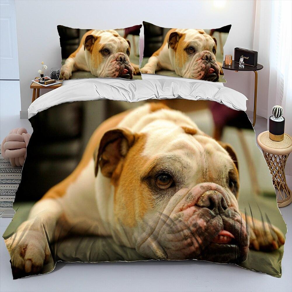 Three-Piece Digital Printing 3D Cute French Pit Bull Pet Puppy Quilt Cover Bedding Order