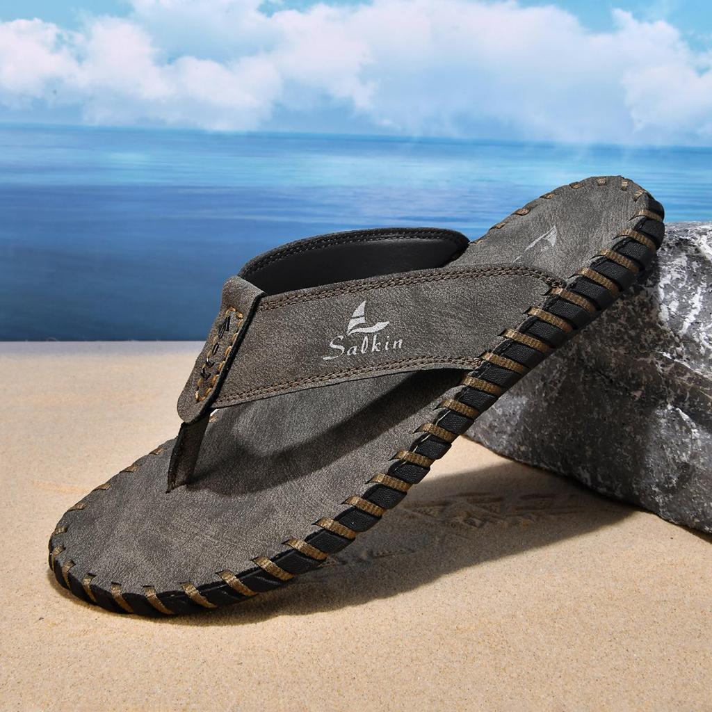 Plus size New Arrival Summer Men's Flip Flops Handmade Leather Slippers Lightweight Casual Beach Slippers For Indoor Outdoor Sandals
