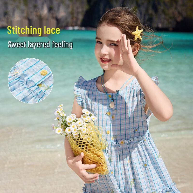 ASK JUNIOR Girls' 2026 Summer Plaid Sleeveless Princess Dress