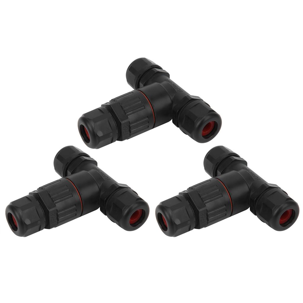 3Pcs IP68 Waterproof Connector Electrical Cable 3 Way T Shape Outdoor Industrial Accessories
