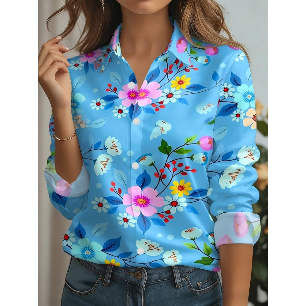 Women's Long-sleeved Shirt 2026 Spring New Fashion Floral Printing Loose and Thin Polyester Fiber Breathable