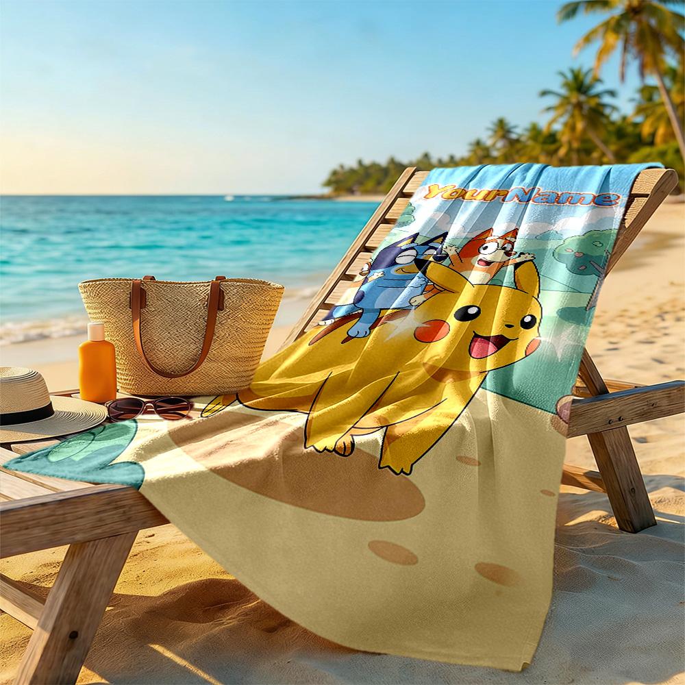 Bluey Customized Name Beach Towel Soft Durable Quick-Dry Suitable for Swimming Gym Camping Yoga Vacation