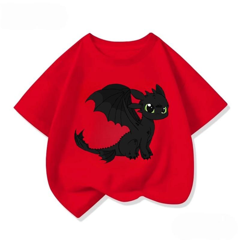 Cozy Kids Short Sleeve Tee Trendy Round Neck Adorable How To Train Your Dragon Pattern Cute Street Daily Wear 3 14