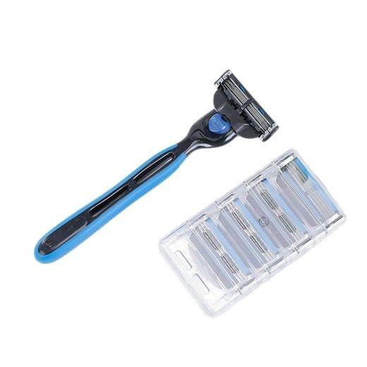 Manual Shaving Razor, 3-layer Razor, Three-layer Blade Facial Shaving Tool, Universal Men s Beard Trimmer 1 handle + 5 blades