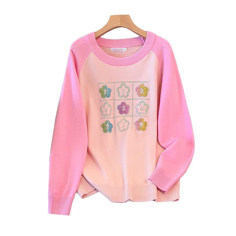 Plus Size Women's Loose Round Neck Pullover Sweater, Bust 150/160, Knit Style, 200/300 Jin (Model 350-8073)