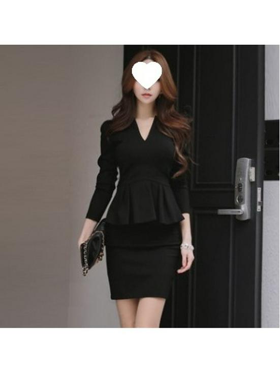 Korean Style V-Neck Slim-Fit Two-Piece Dress: Elegant Long-Sleeved for Autumn & Winter 2XL