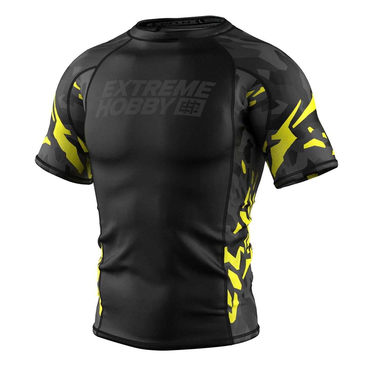 Extreme Hobby Black Panther Collectie - Rashguard - Korte Mouwen - Zwart-Geel - XL