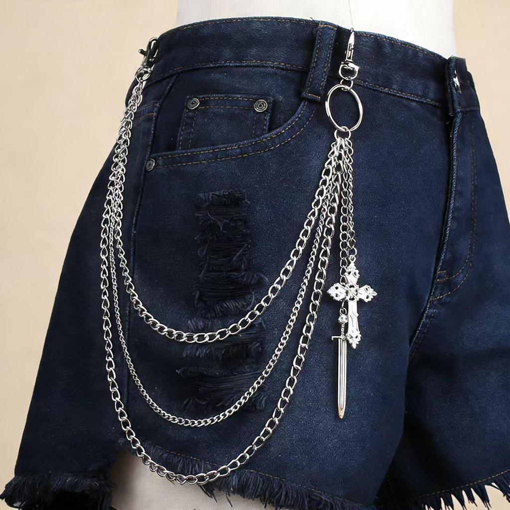 Geometric Multi-layer Sword Pendant Chain - Versatile European & American Pants Accessory