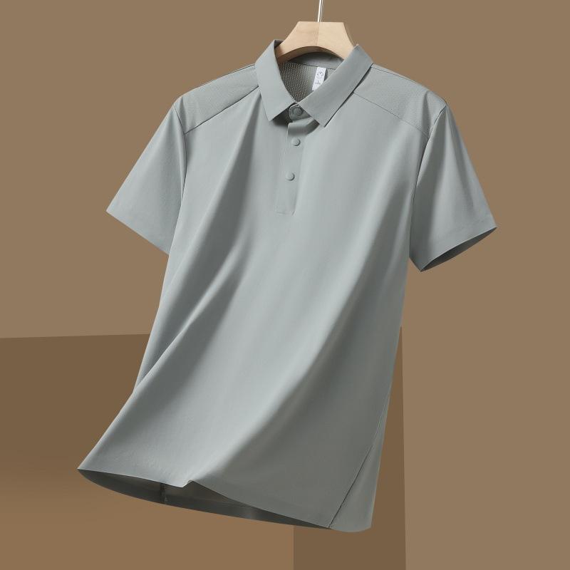Mens Solid Color Short Sleeve Turn Down Collar Business Casual Cool Polo Shirt S серый