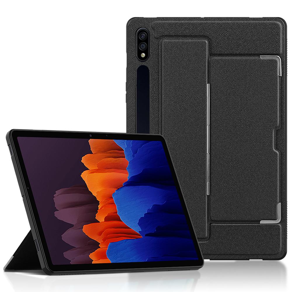 For Samsung Galaxy Tab S7+ Case PU Leather Coated PC Tablet Cover with Back Kickstand