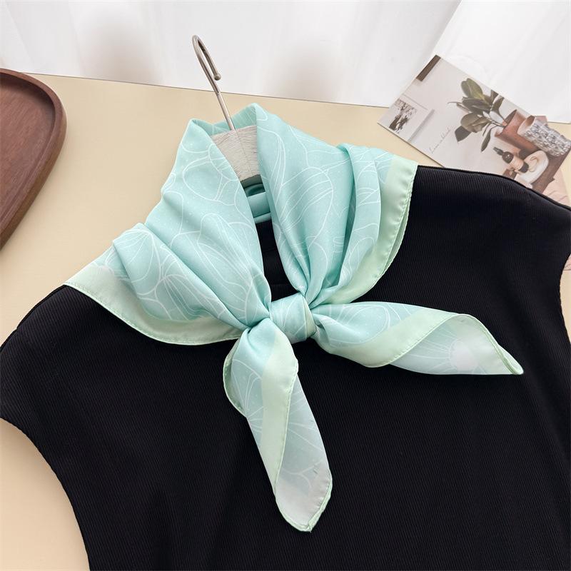 Sketch Flower Simulation Silk Printing Silk Scarf Small Square Scarf Premium Shawl Sunscreen Neck Scarf Headscarf Female