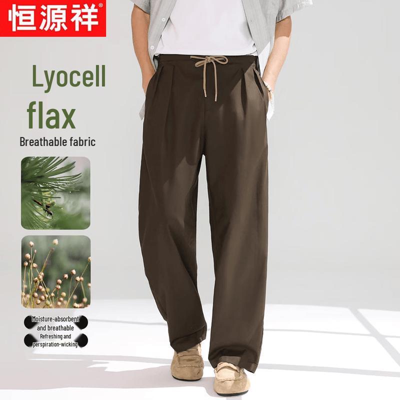 Hengyuanxiang Men s Summer Linen Lyocell Straight Casual Pants M