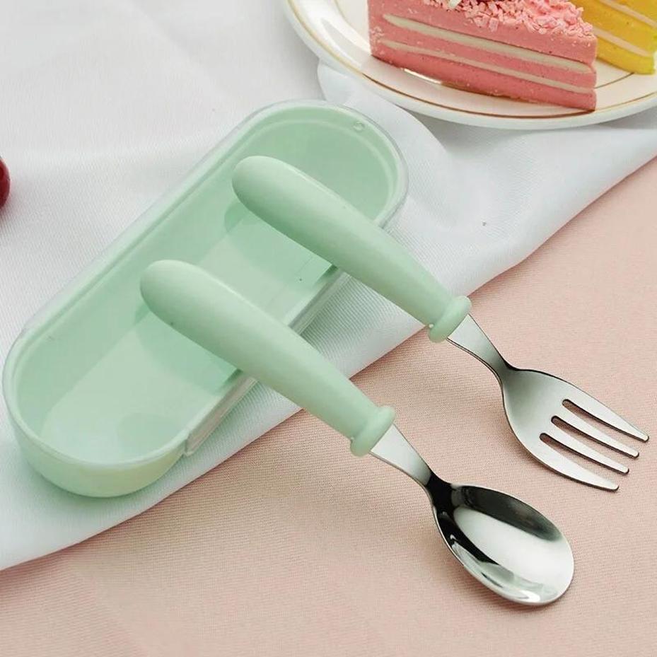 2 Pcs Children Spoon Forks Box Kids Stainless Steel Kids Cutlery Portable Baby Feeding Utensils Baby Spoons Baby Tableware Set