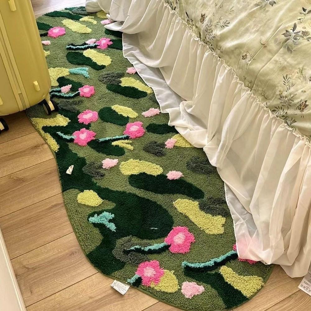 Non Slip Imitation Cashmere Carpet Irregular Bedside Carpet Home Decor Green Moss Rug  Bedroom