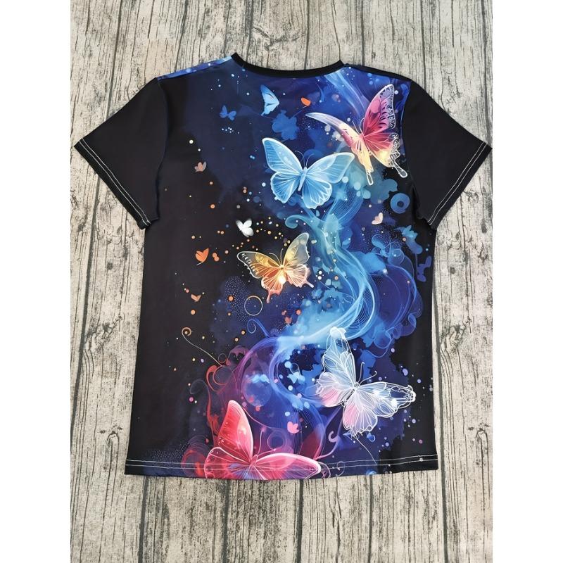 2025 Summer New Plus Size Short Sleeved Butterfly Round Neck T-shirt Printed Women Casual T-shirt Quick Drying and Breathable