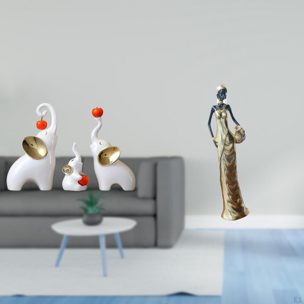 Family And Tribal Lady Sculpture Set Artistic Animal Human Figurines for Desk Living Room