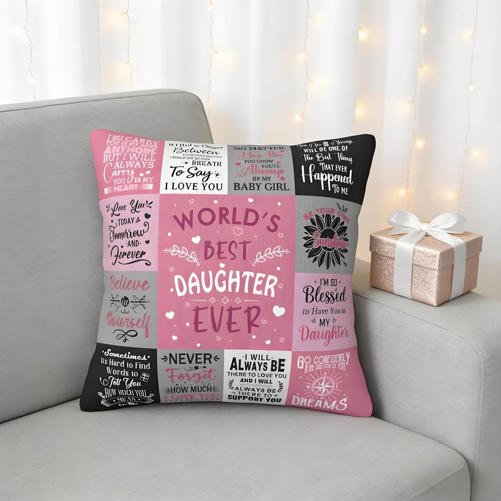 Double Sided Print World'S Best Daughter Cushion Cover, Inspirational Love Quote Throw Pillow Case For Home Decor (No Insert)