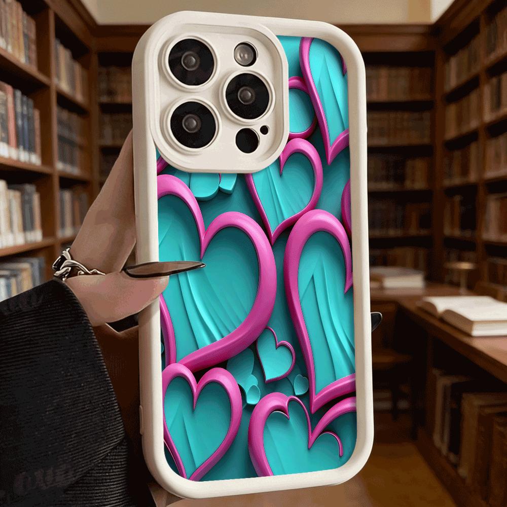 Pink Teal Heart Pattern Shockproof Soft Phone Case For Xiaomi Redmi Note 15 14 13 12 11 10 9 8 Pro Anti-Slip Anti-Fall Cover