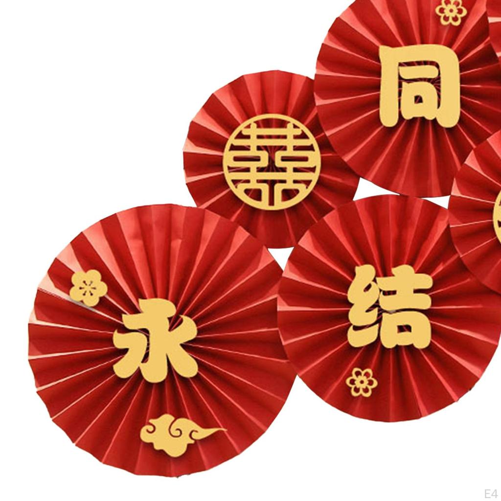 6Pcs Chinese Wedding Paper Fans Blessing Ornament Diameter 30cm 25cm 20cm Gifts Wall Traditional