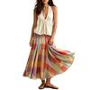 Bohemian beach vacation neck V-neck top color plaid pendulum skirt suit women
