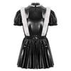 Mens Sissy Maid Dress Ruffles Trims Bow Apron Puff Sleeve A-Line Dress