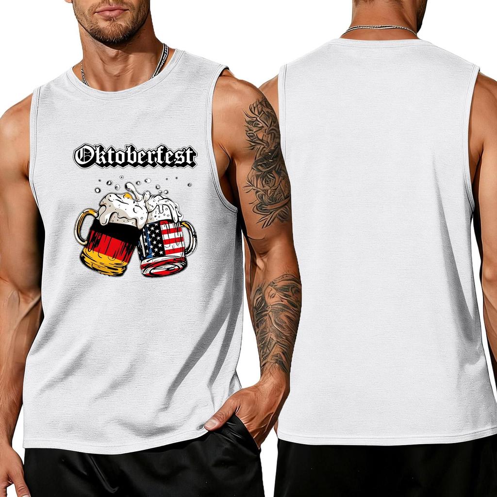 Men's Sleeveless Tank Top Oktoberfest Print Loose Fit Casual Summer Vest Breathable Lightweight Muscle Shirt for Daily Wear