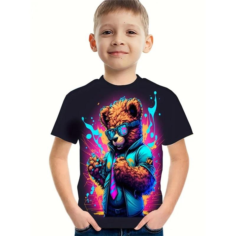 Boys Short Sleeve T-Shirt Summer Printed Kids Children's Clothing Stylish Toddler Apparel Ideal For Play And Casual Wear