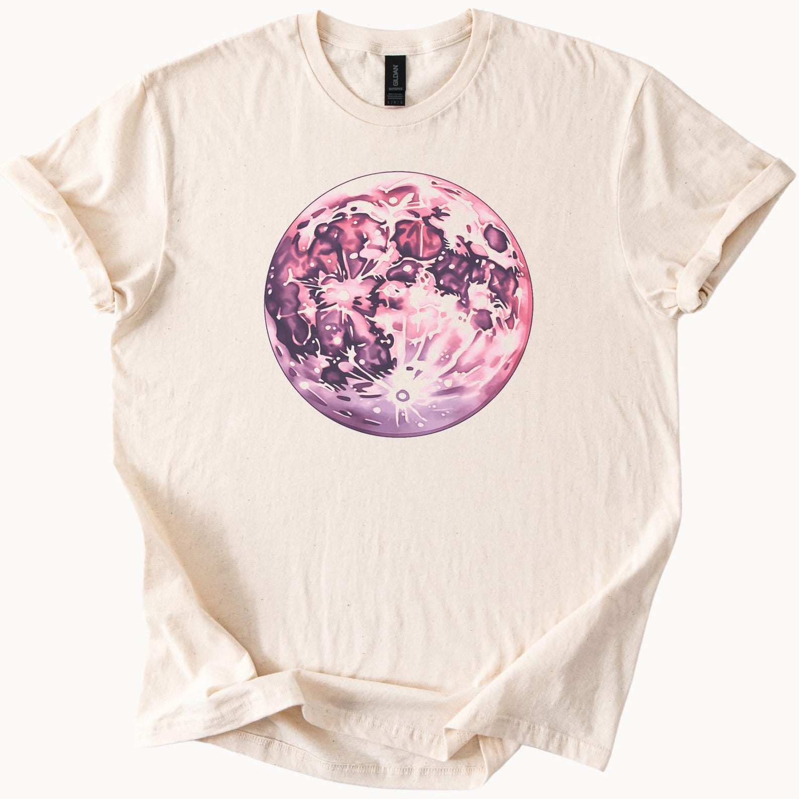 Pink Purple Cosmic Moon Graphic T Shirt Celestial Space Art Tee Cool Galaxy Lunar Planet Shirt Unique Artistic Moon Phase Top 120
