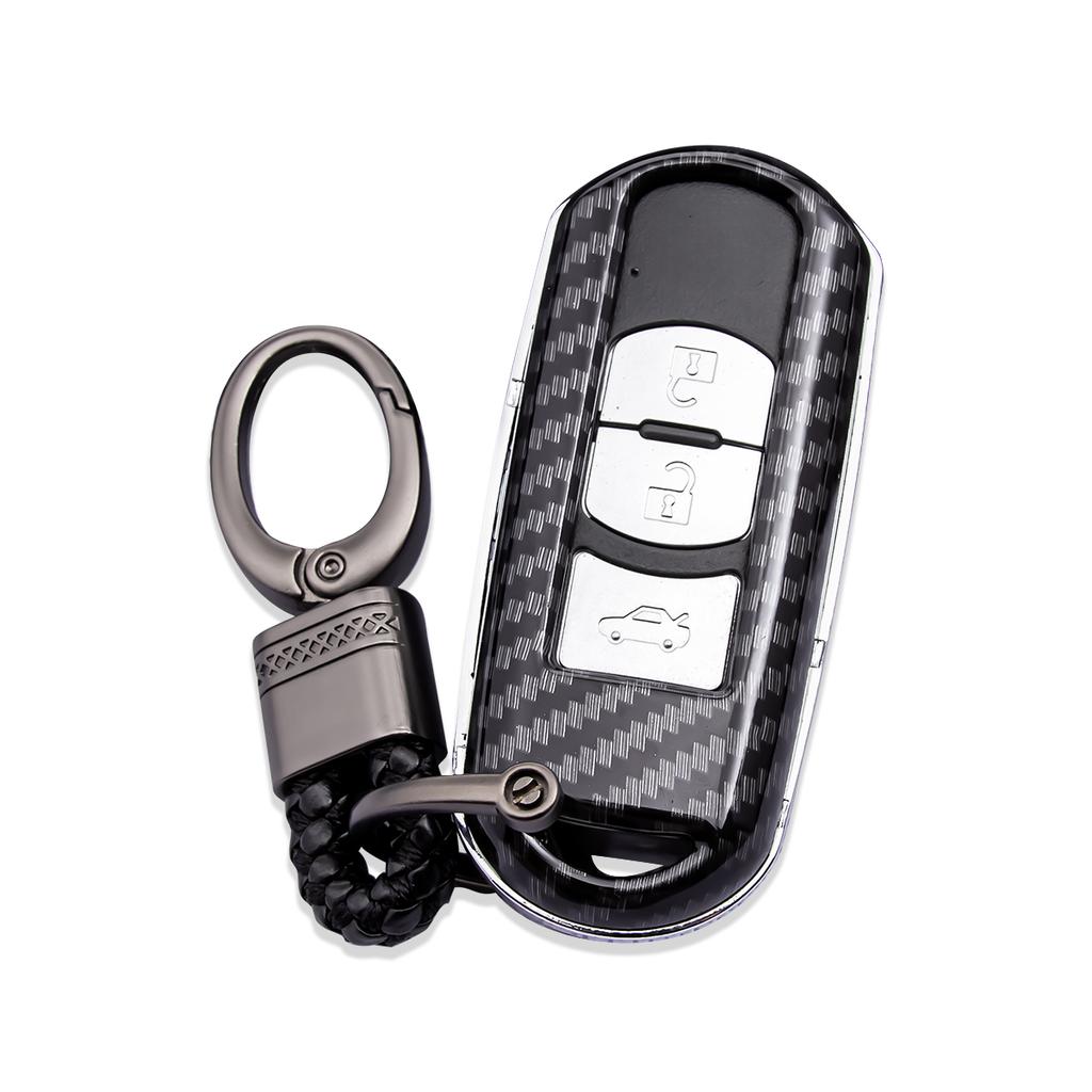 Carbon Fiber Car Key Case Cover Fob Chain Ring  For Mazda 2 3 6 Cx-3 Cx3 Cx-5 Cx5 Cx-9 Cx9 Mx-5 Mx5 Accessories