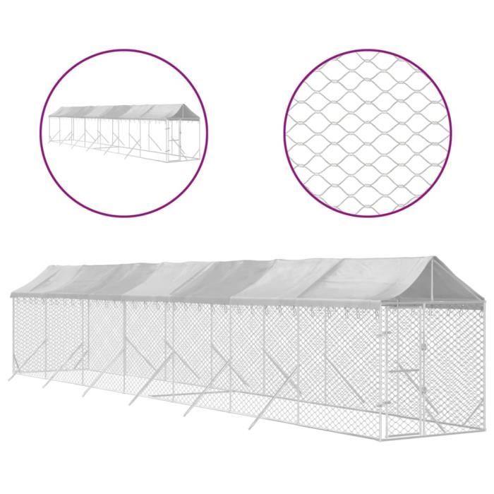 VidaXL Outdoor Dog Kennel with Silver Roof 2x14x2.5 M 3190485