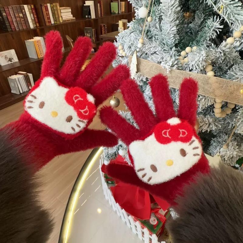 Miffy Rabbit sea salt blue bone girly gloves, cute plush and faux mink, warm split-finger gloves for women