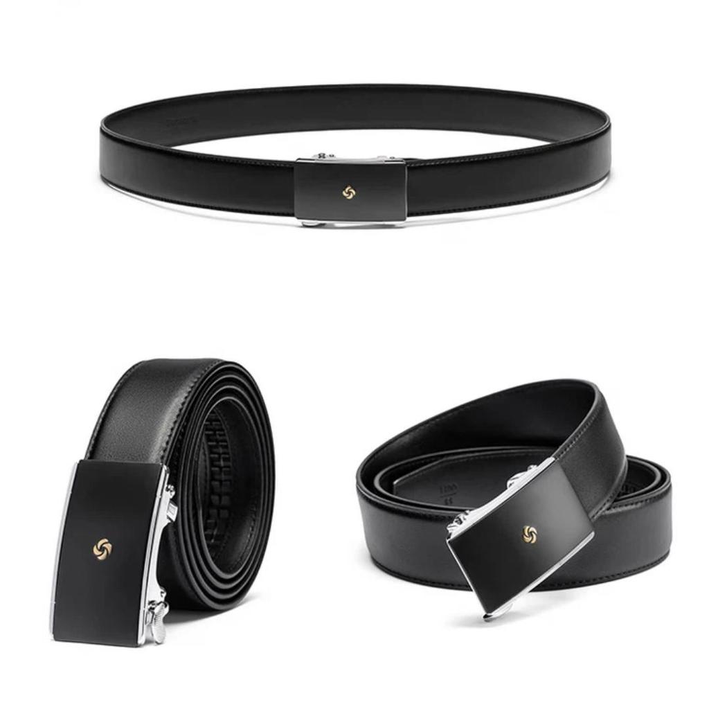Samsonite Men's Leather Belt, High-End Cowhide Automatic Buckle Belt, TK2 Black